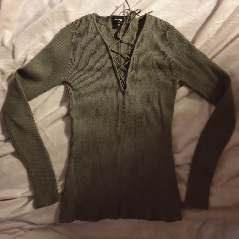 ♡Bardot Lace Up Ribbed Sweater♡♡